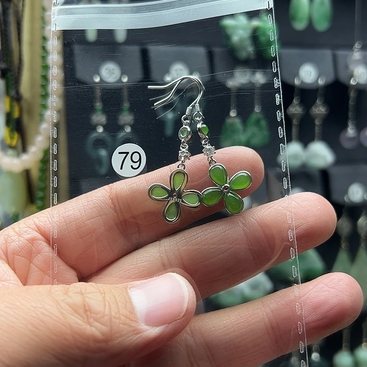 和田玉（碧玉）耳饰银S925镶嵌媛*姐