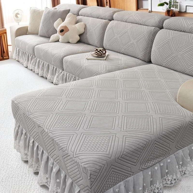 通用型沙发套罩防滑防猫抓简约万能加厚弹力全盖布巾暖阳双层裙边