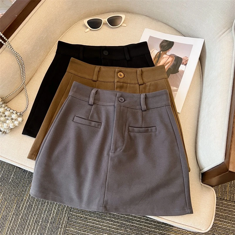 小个子秋冬百搭呢子a字半身裙9938