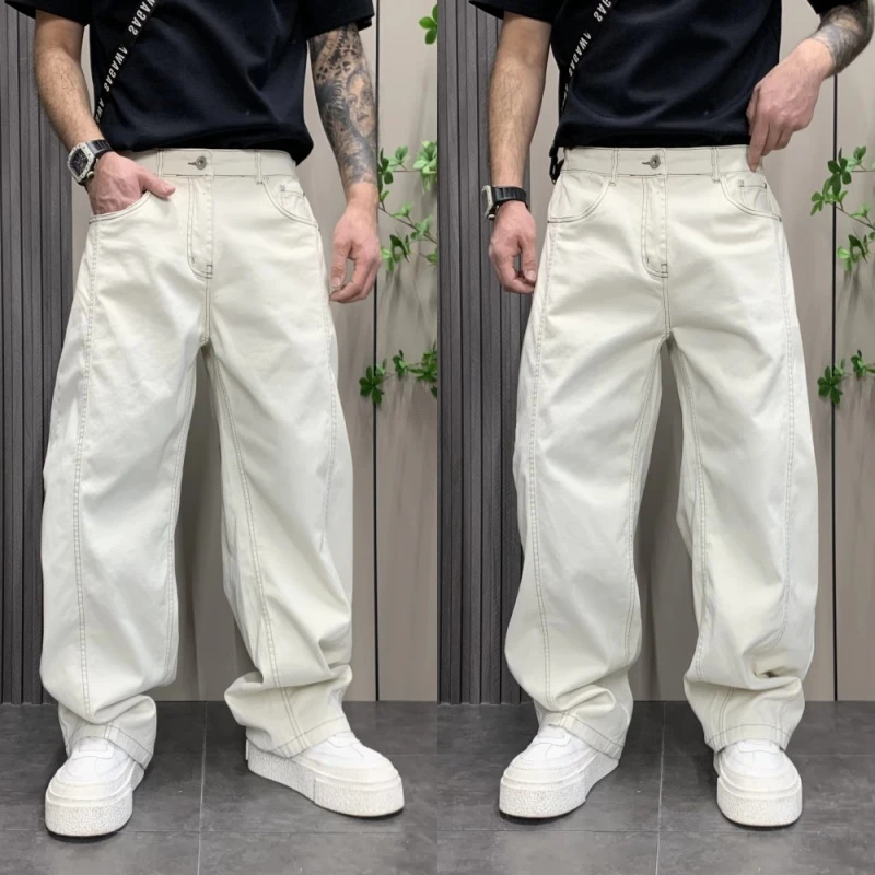 2025春夏季新款纯色简约薄款牛仔裤百搭宽松男士牛仔裤美式高街男