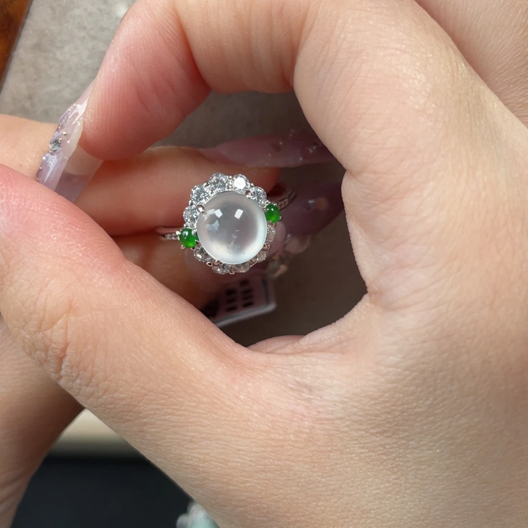 翡翠戒指银S925镶嵌58888