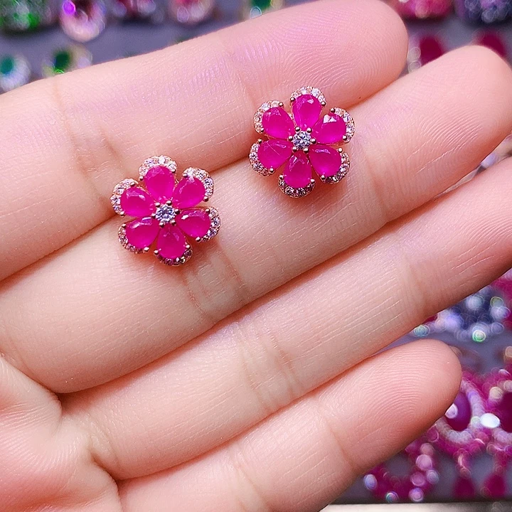 耳饰红宝石银S925镶嵌