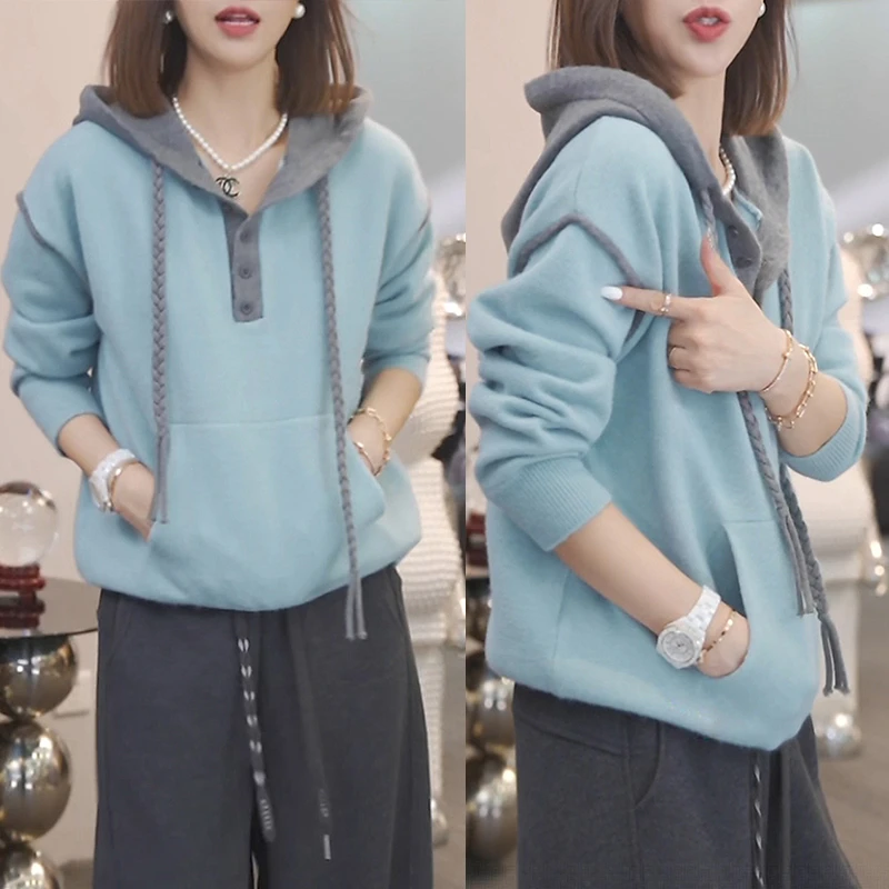 洋气衣服女装小众设计感帽衫针织毛衣2025年秋季新款休闲百搭上衣