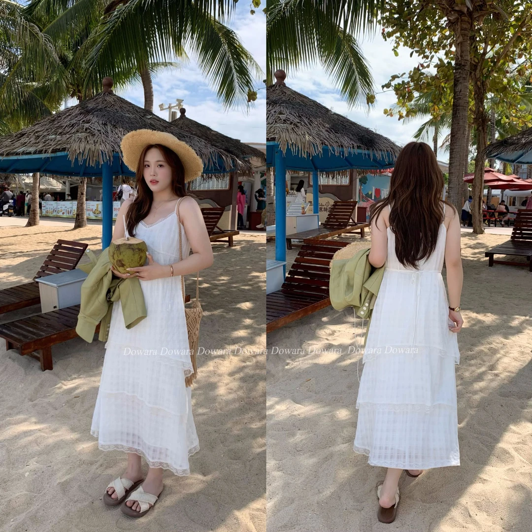 现货7963D大婉酱千千微胖定制 法式吊带连衣裙高腰显瘦遮肉蛋糕裙