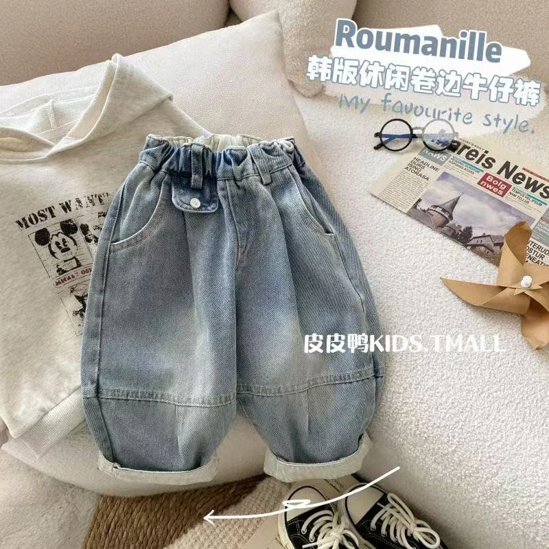 2025春装新款童裤男童牛仔裤时髦复古中小童宽松裤磨白做旧长裤