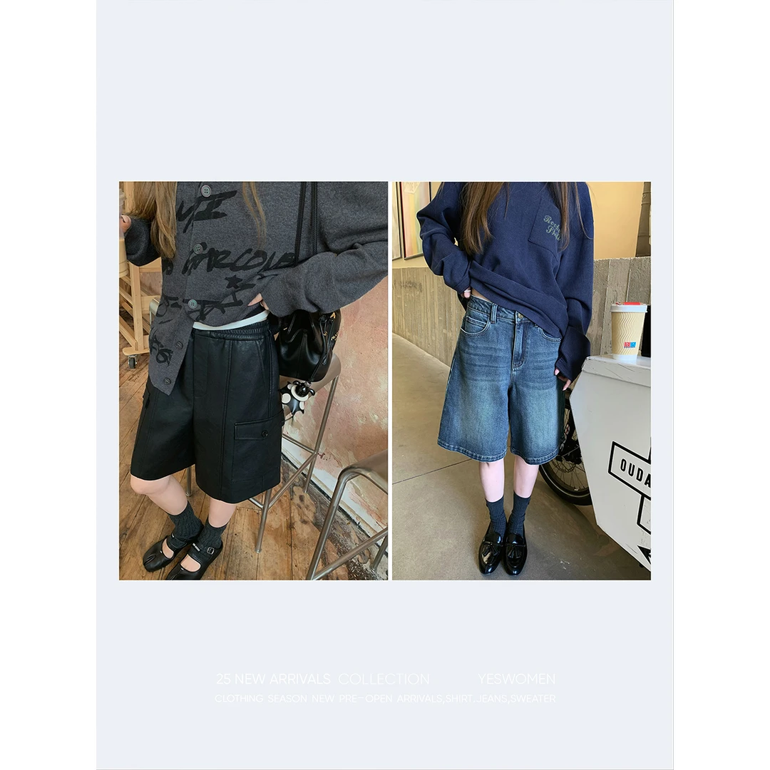 YESWOMEN8.28博主中裤·高质显瘦PU黑皮中裤直筒五分裤XY0058C2241