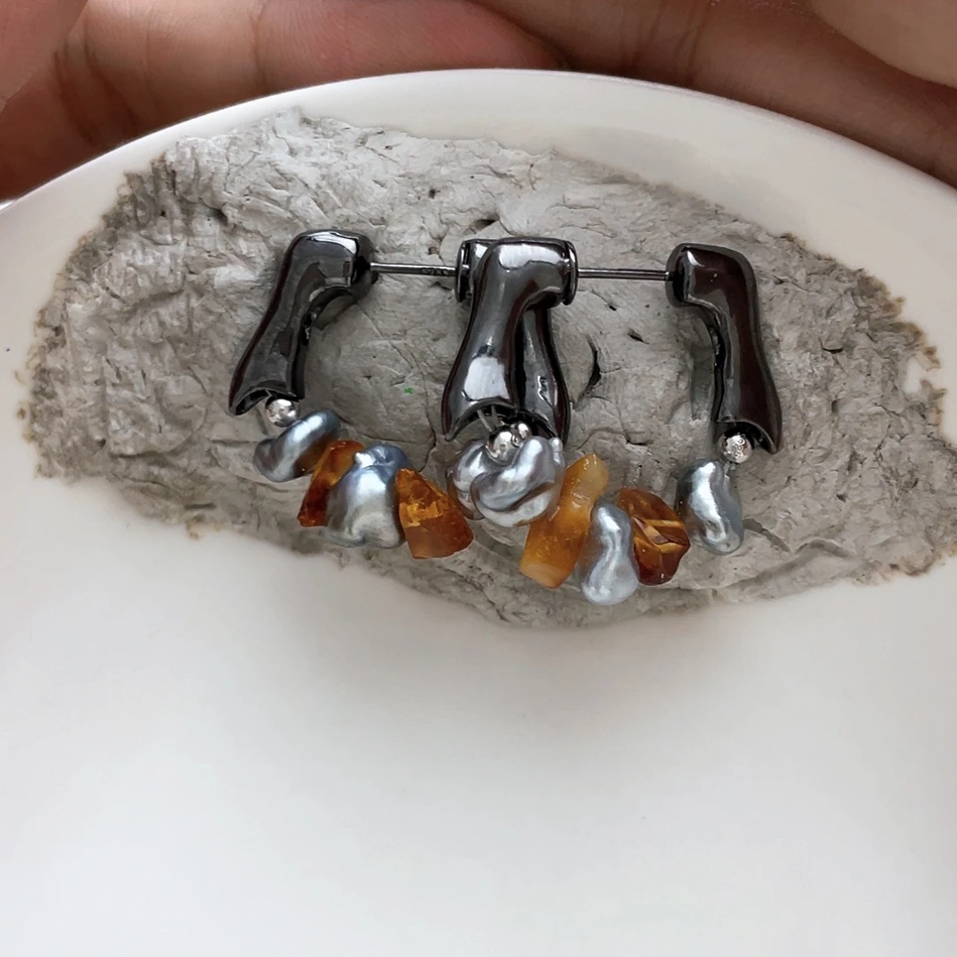 银S925镶嵌耳饰海水珍珠