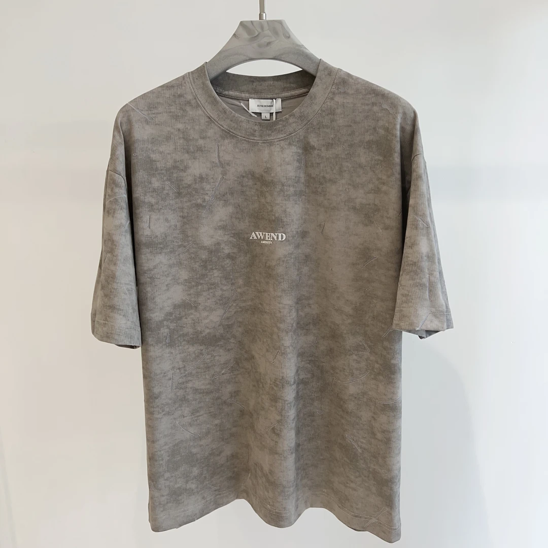 潮流破圈！时尚迷彩，挂烂透气款男士灰色短袖T恤，酷行夏季