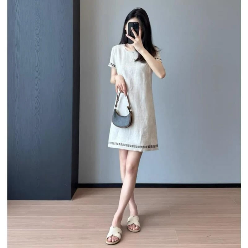 （衣兮亚麻天丝连衣裙）CS2576夏季静奢风重工刺绣显瘦气质裙子G