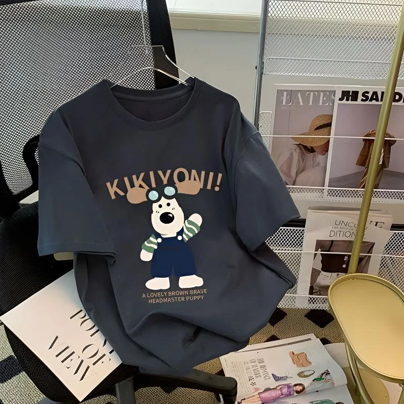 【高克重220g正肩款】字母旺旺100%纯棉 T恤短袖男女同款服饰搭配