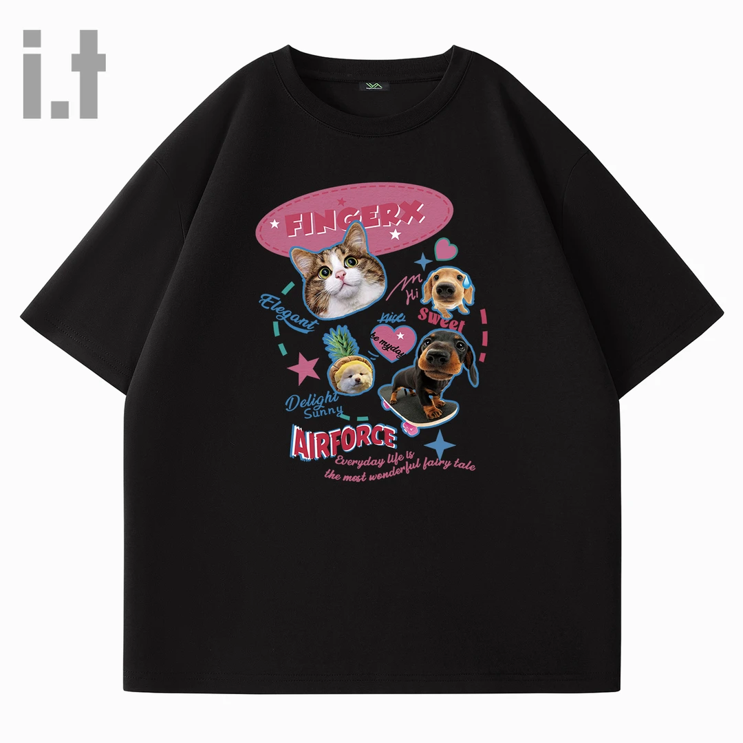 it FINGERCROXX黑色短袖女2025新款夏日ootd穿搭纯棉半袖重磅t恤