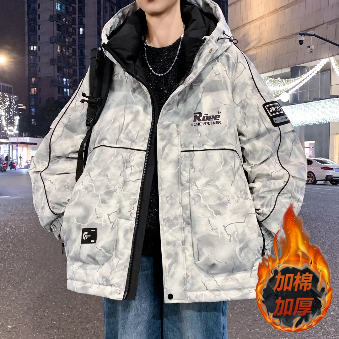 秋冬新款美式夹克男生休闲百搭连帽宽松潮流加棉加厚开衫长袖外套