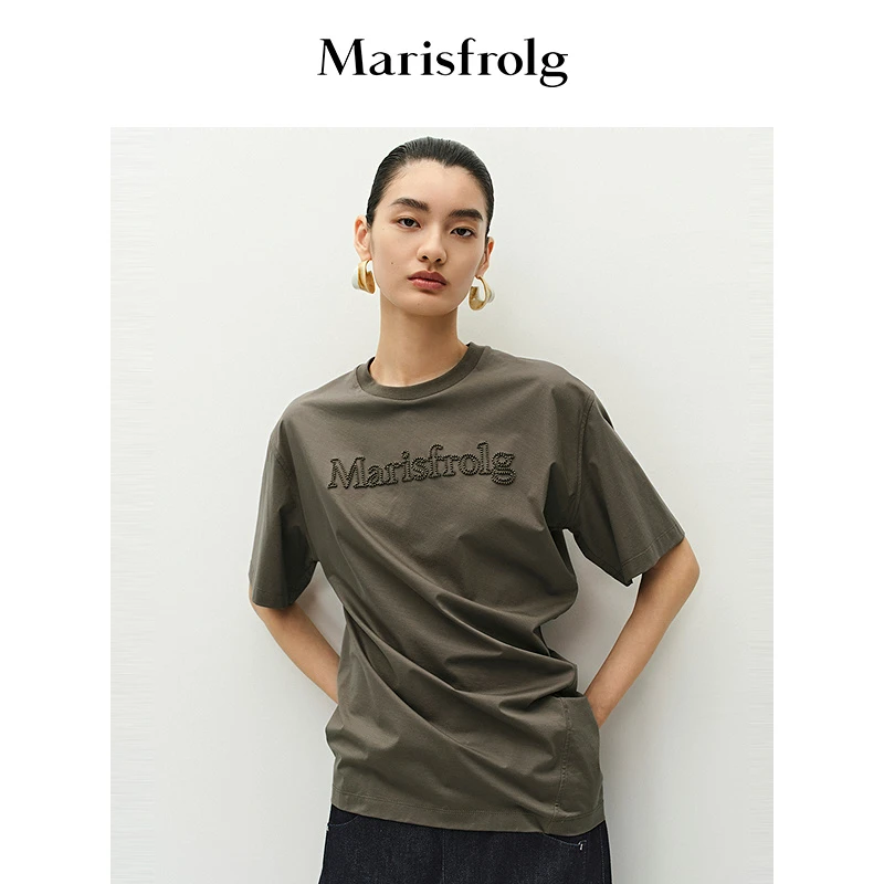 Marisfrolg玛丝菲尔新款时尚气质复古修身logo短袖T恤A1FZ23607