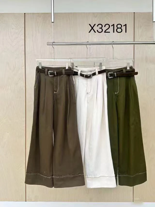 32181秋冬设计感时尚甜酷毛边明线显瘦阔腿牛仔裤YMQY