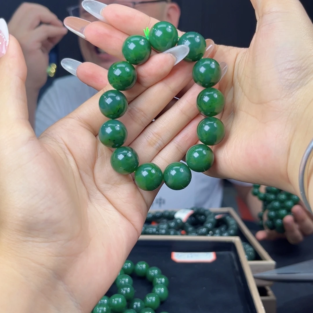 手链未镶嵌和田玉纯天然和田玉俄碧5号矿菠菜绿k16