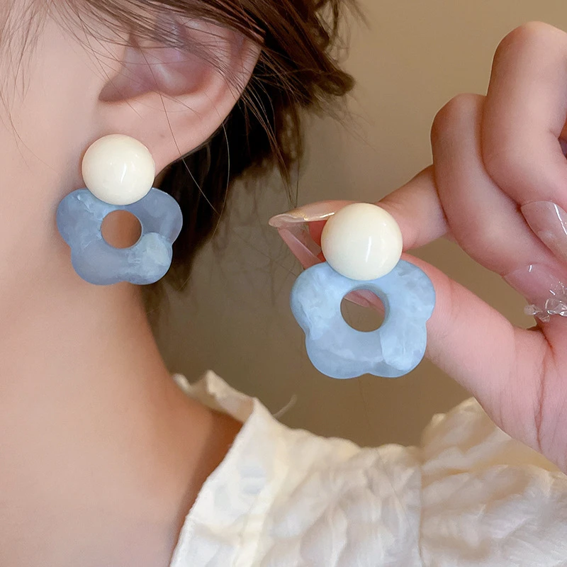 铜合金耳饰 盐系晕染夏季小清新黄色花朵撞色耳饰糖果色