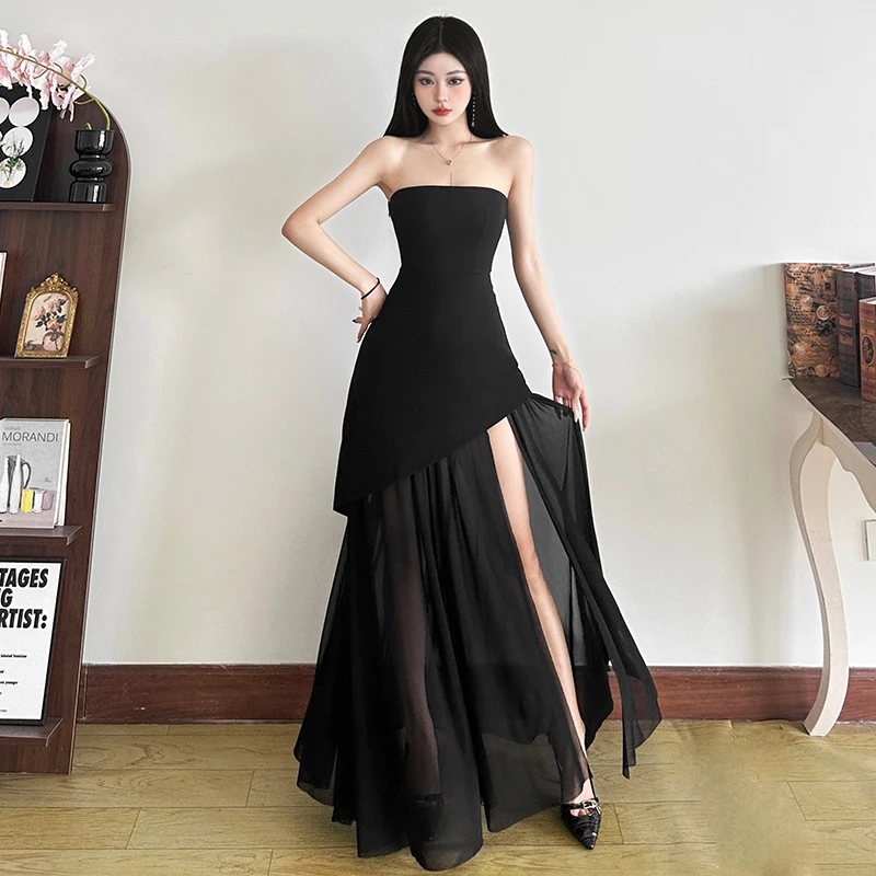 Malou 赫本风优雅晚宴遮腰大摆抹胸裙 夏季性感连衣裙女K25D70623