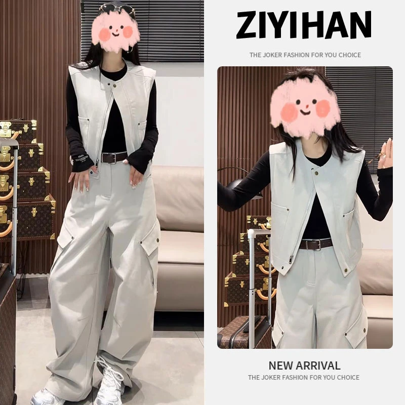 宽松气质设计感小众马甲上衣女士2025春秋新款工装牛仔裤时尚套装