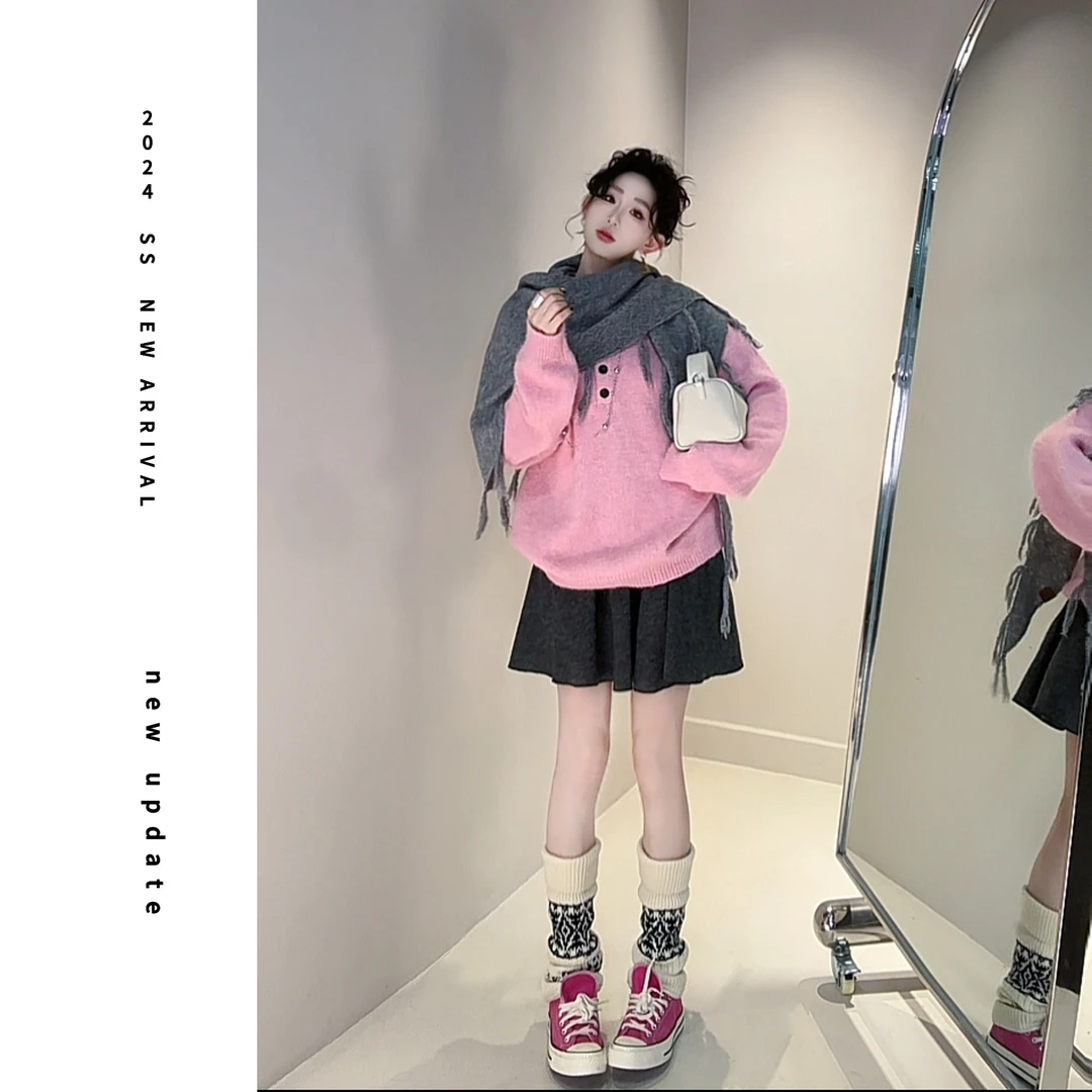 现货【颖子定制】神明少女~半开领慵懒风软糯针织毛衣套头上衣 9018