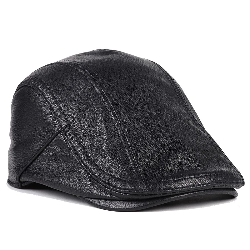 男士真皮帽子春秋薄款单帽中老年爸爸鸭舌帽休闲百搭前进帽山羊皮
