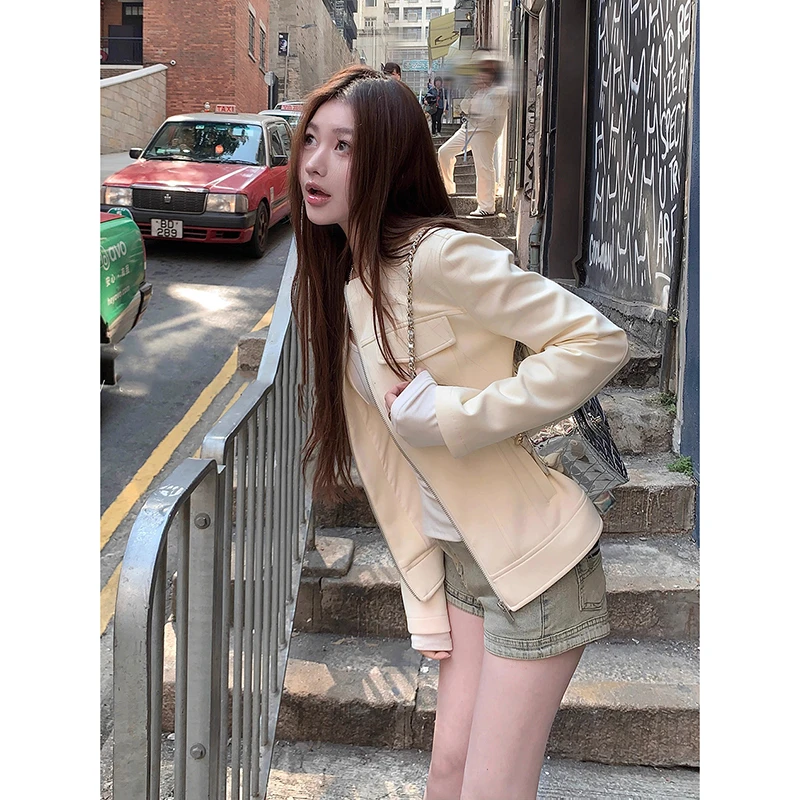 美式复古立领针织卫衣女秋季新款修身显瘦短款高级感工装外套上衣