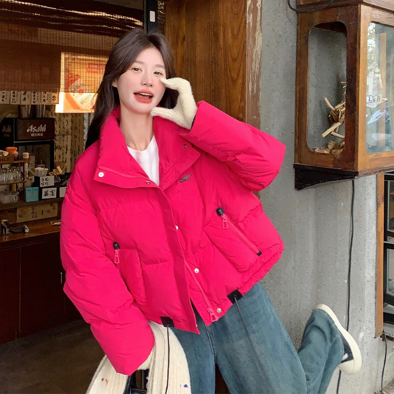 韩版洋气短款肯豆风立领面包服女2024冬季新款显瘦加厚学院风外套