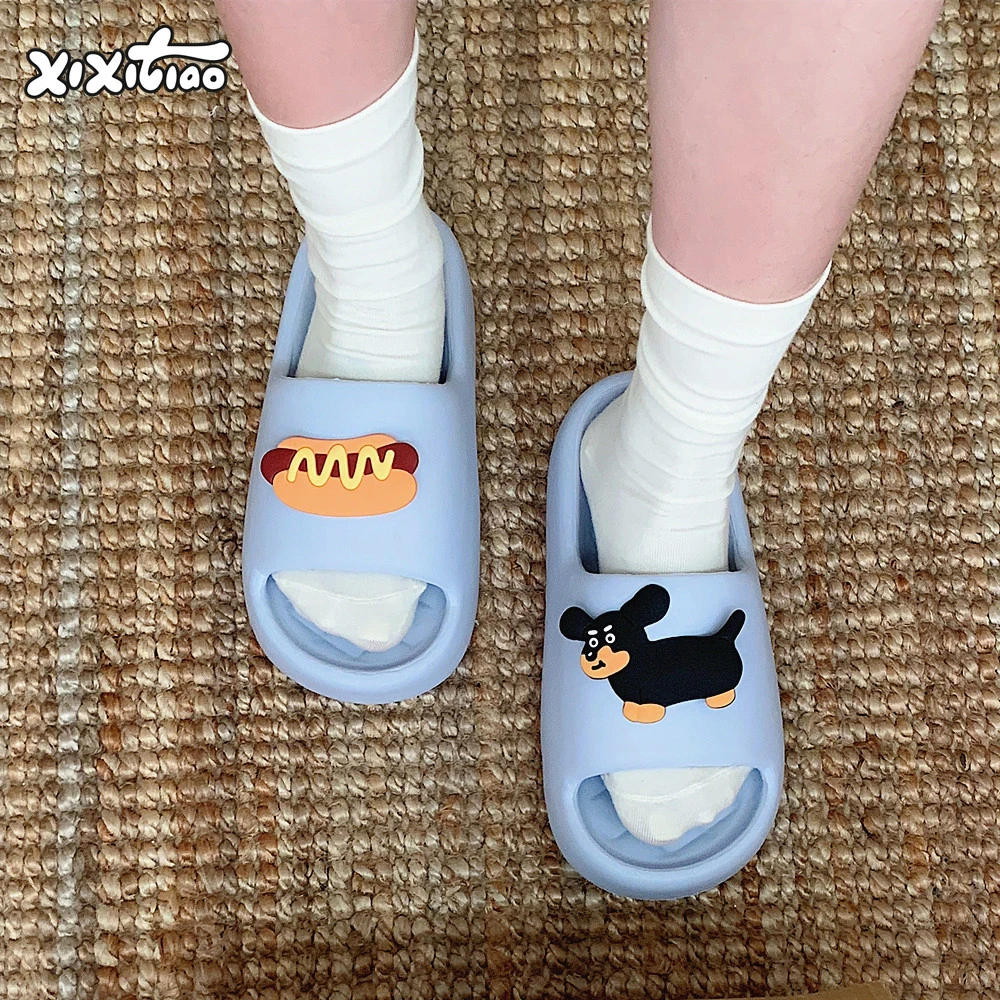 细细条 情侣卡通狗狗拖鞋创意菱格夏季男女防臭室内外趣味凉拖鞋