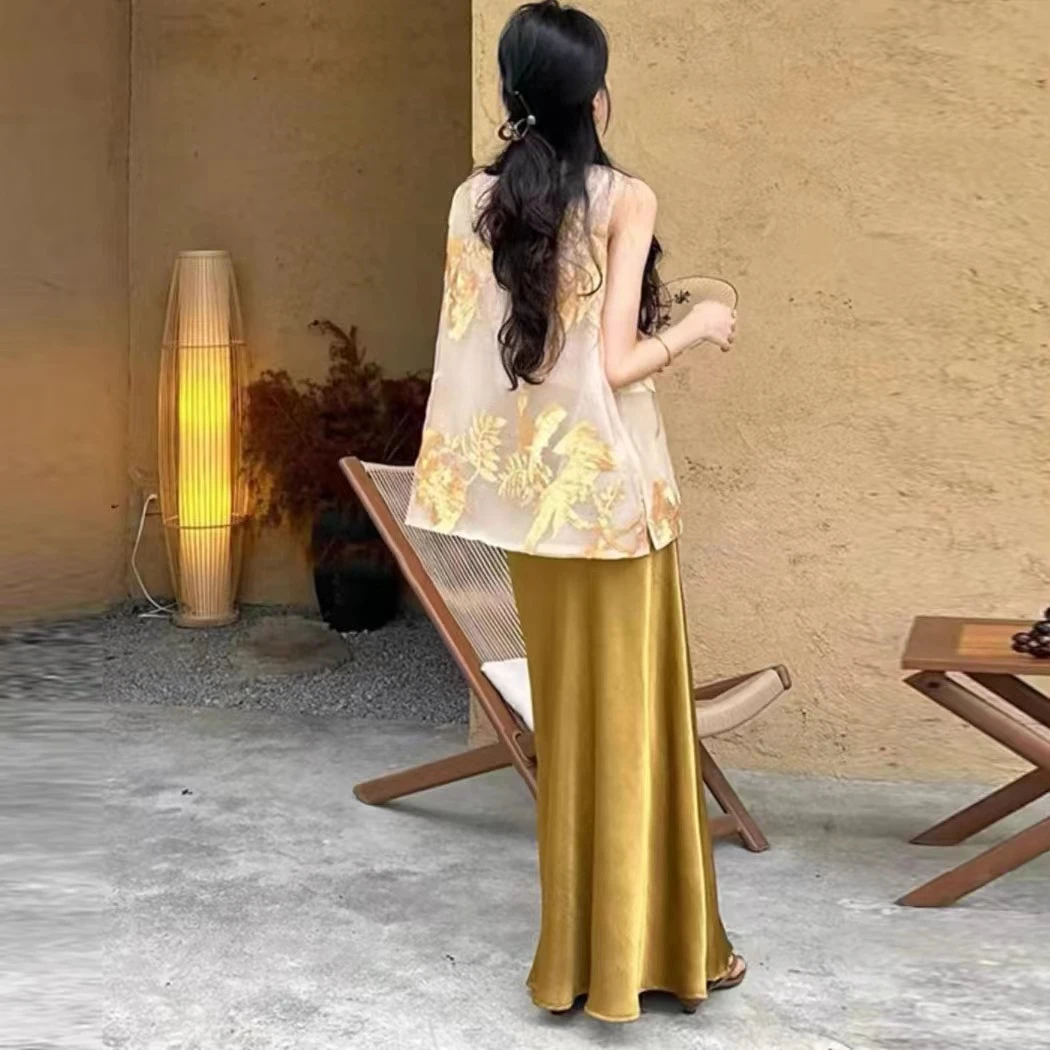 新中式半身裙女2025秋冬复合新款复古气质高腰包臀垂感半身裙669#