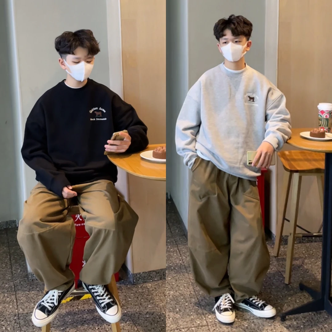 男童加绒卫衣冬季新款童装亲子装儿童韩代同款小马绣花青少年冬装