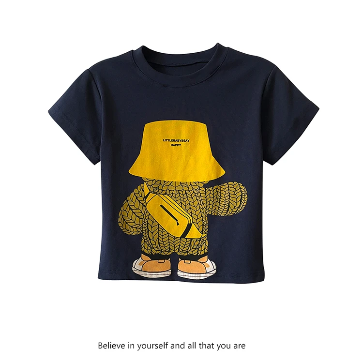 藏蓝色趣味卡通动漫印花短袖T恤女夏季新款港味修身显瘦减龄上衣