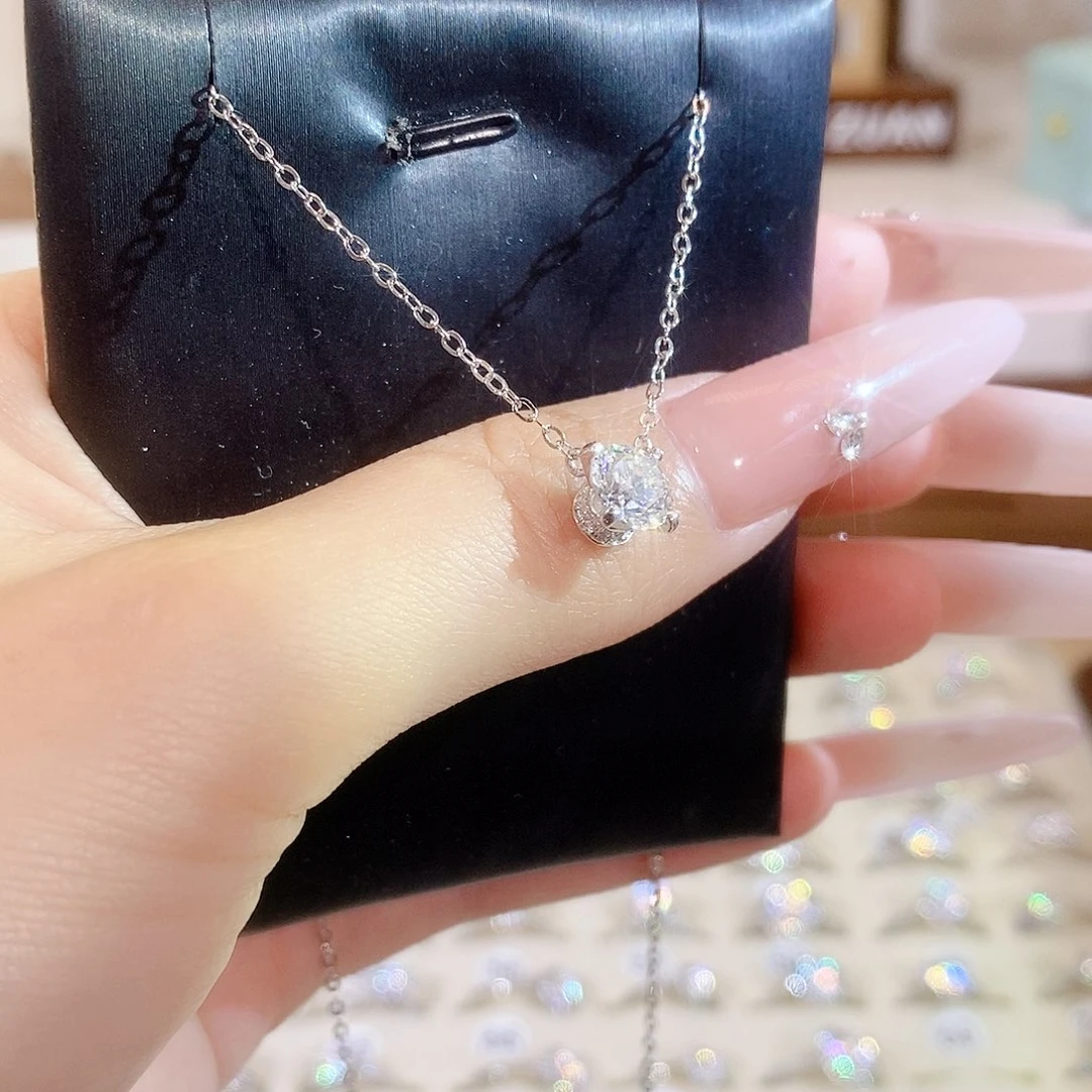 925银四爪项链1ct莫桑