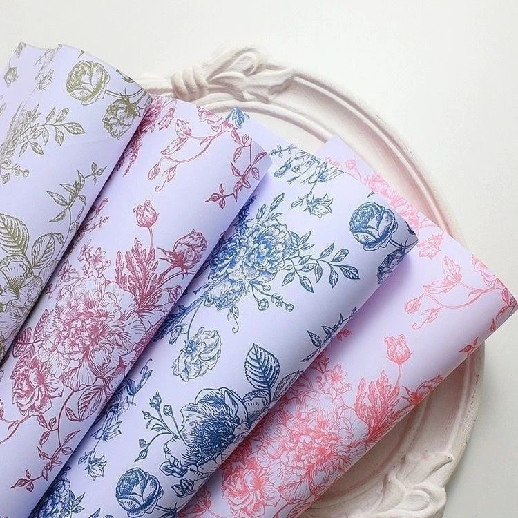 新款防水繁花包装纸花艺欧式复古背景纸午后红茶鲜花束包花艺术纸