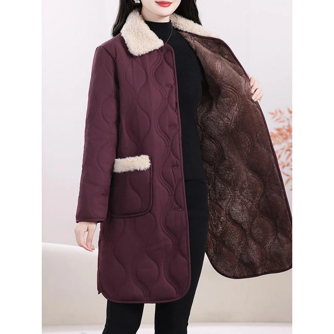 妈妈装毛领加绒加厚中长款外套G冬款气质百搭宽松休闲保暖棉衣女