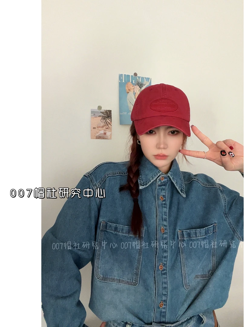 2025早春新款棒球帽水洗做旧百搭显脸小鸭舌帽加大加宽帽时尚刺绣