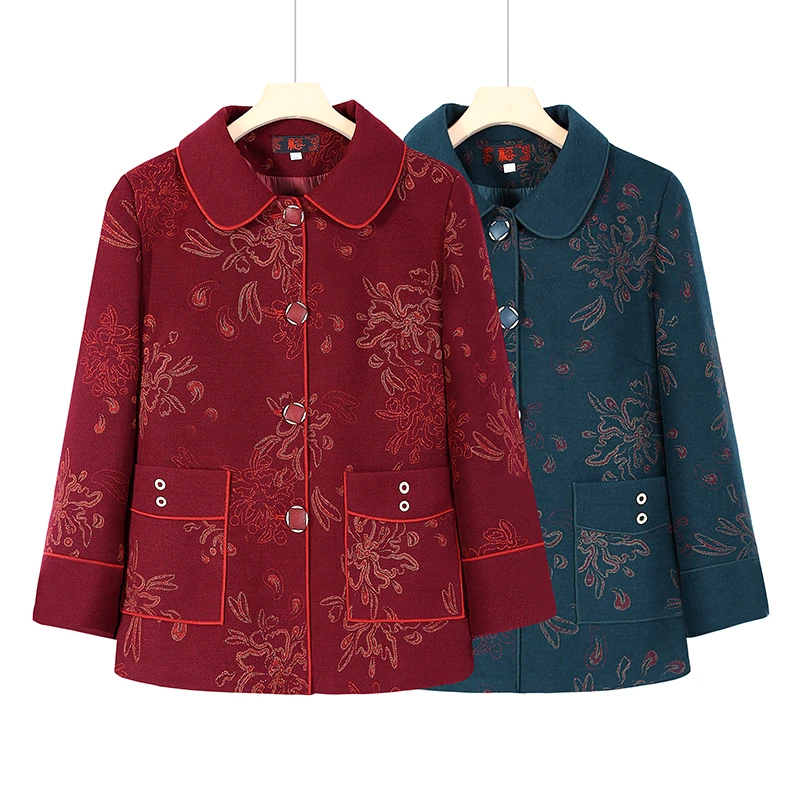 妈妈装春秋新款外套中老年奶奶装老太太大码秋季老人翻领洋气上衣