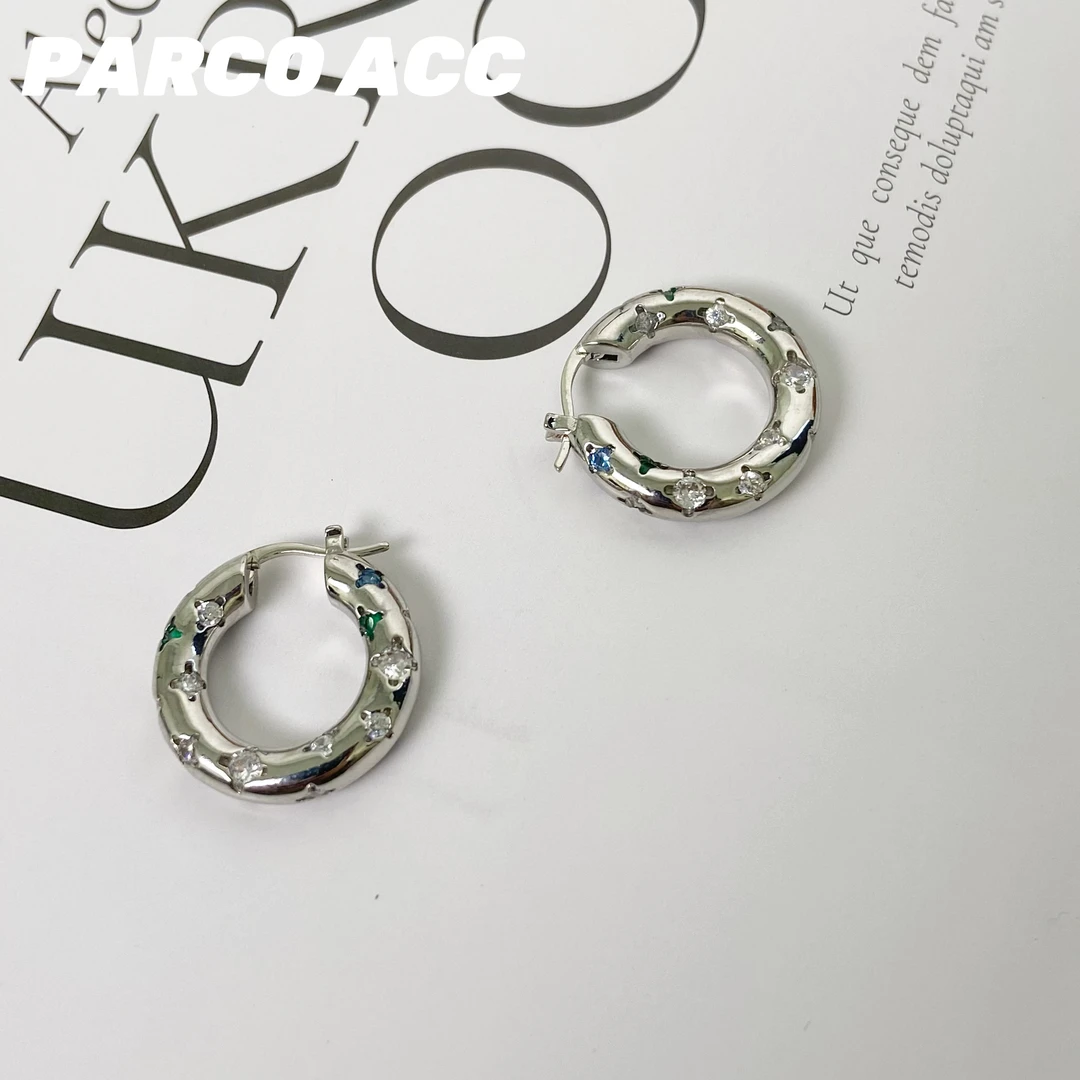 铜合金合成锆石耳饰 L218 闪烁四芒星C圈耳钉