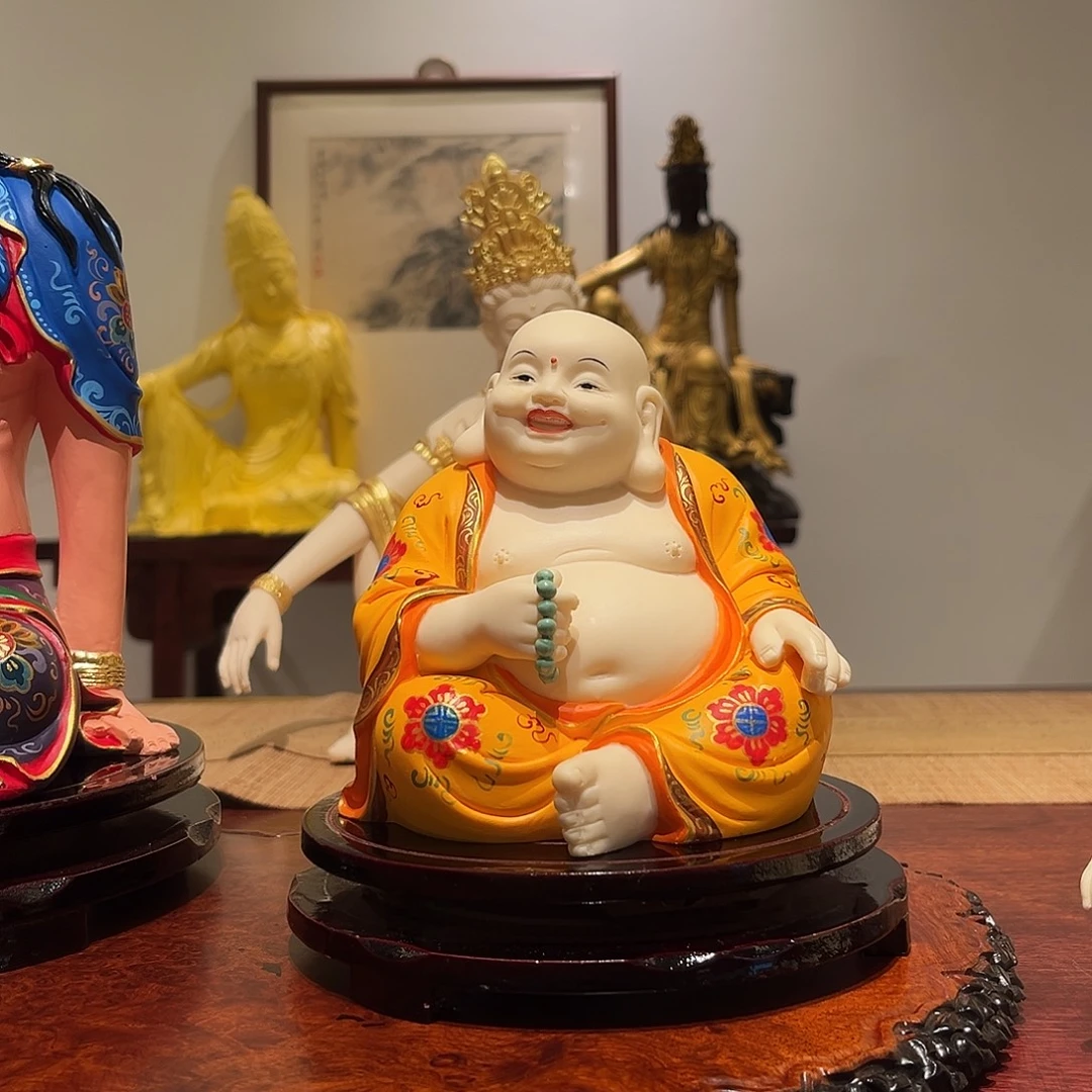 原***平贝壳摆件象牙果彩绘弥勒