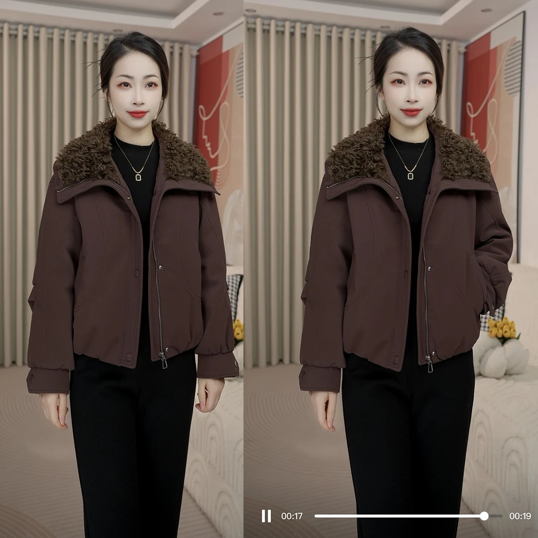 【羽绒服】新品气质时尚白鸭绒纯色毛领羽绒服冬季保暖外套品质女装