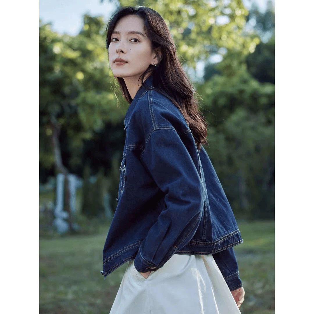 复古港风POLO领仔外套女短款2024春季新款宽松长袖休闲上衣加一