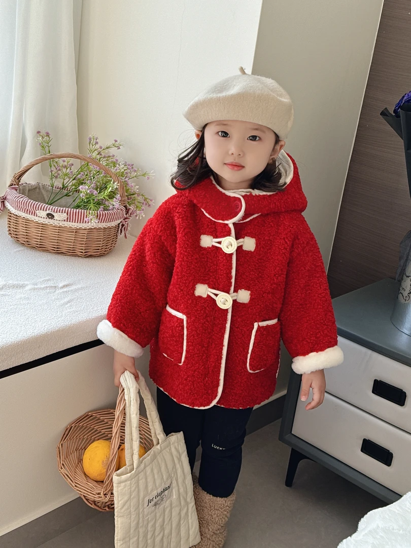 【千寻】秋冬季新款儿童外套红色年服呢子拜年服过年衣服喜庆韩版