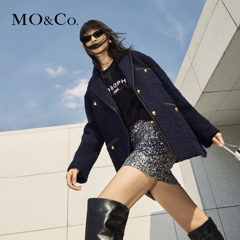 【陈嘉尔专属】【防寒】MOCO冬季绵羊毛混纺撞色廓形外套女MBC4COTT01