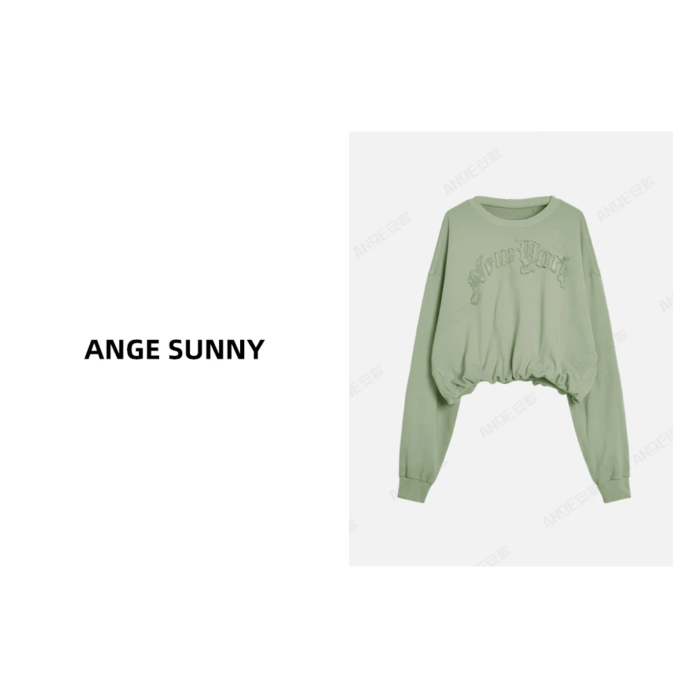 ANGE SUNNY【章若楠同款 13短款卫衣】圆领设计感宽松阔形上衣