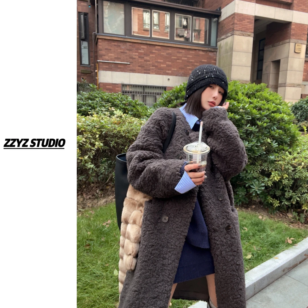 【ZZYZ】“芬兰童话”双排扣软糯羔羔毛外套中长款双排扣颗粒皮毛一体