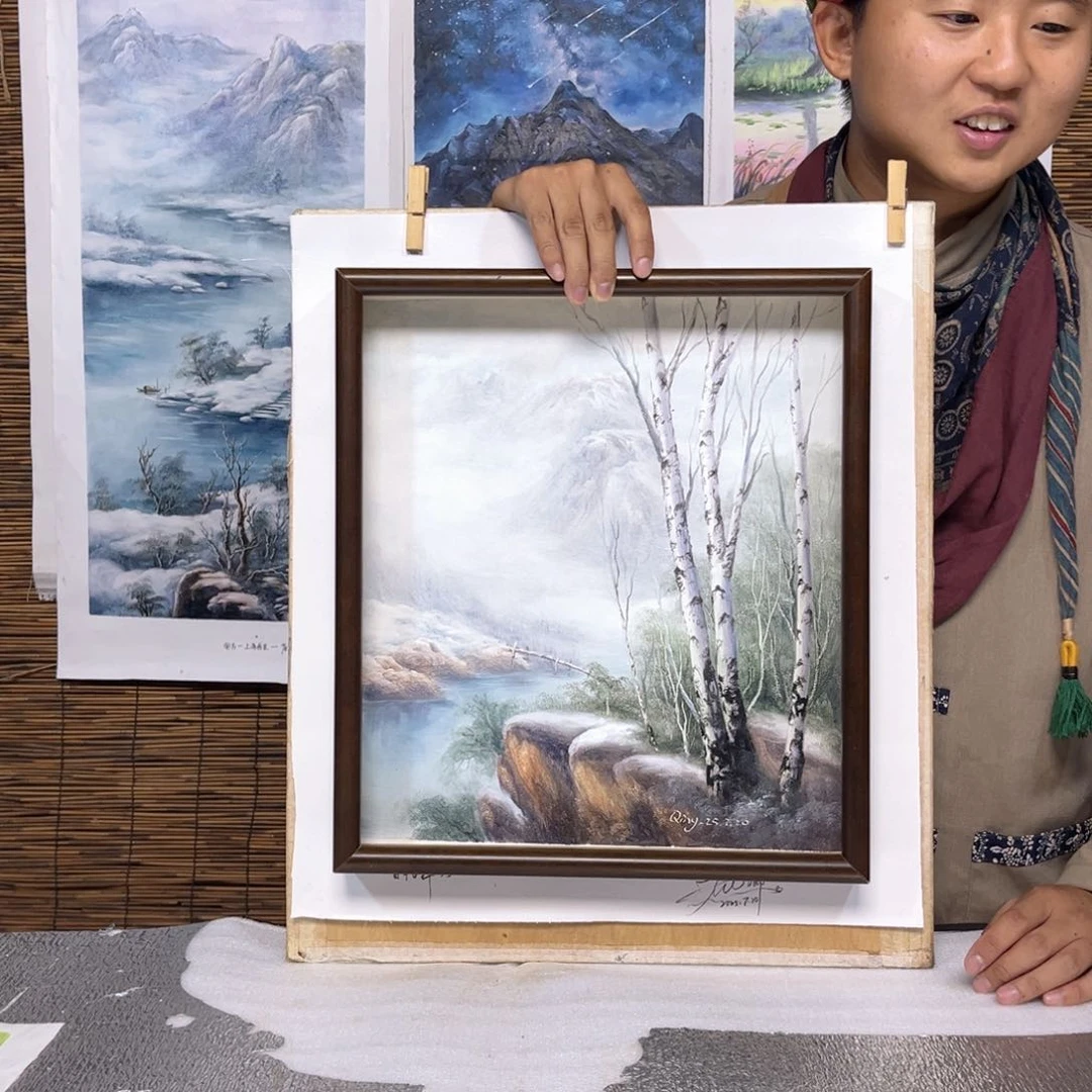油画行路人小院绘画作品竞拍