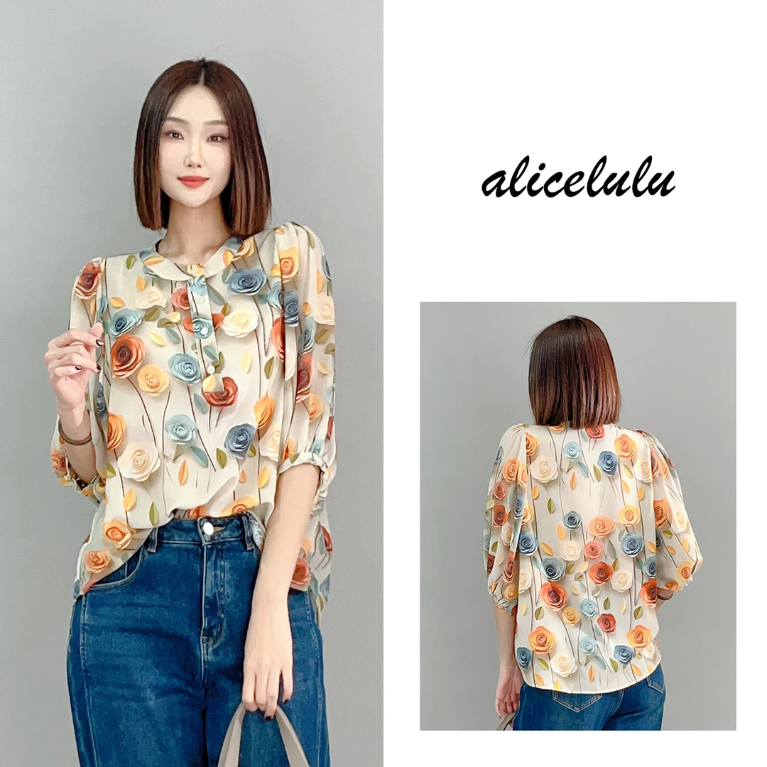 5[alicelulu]“玫瑰柔情”衬衫浪漫缤纷轻柔百搭S2138278G