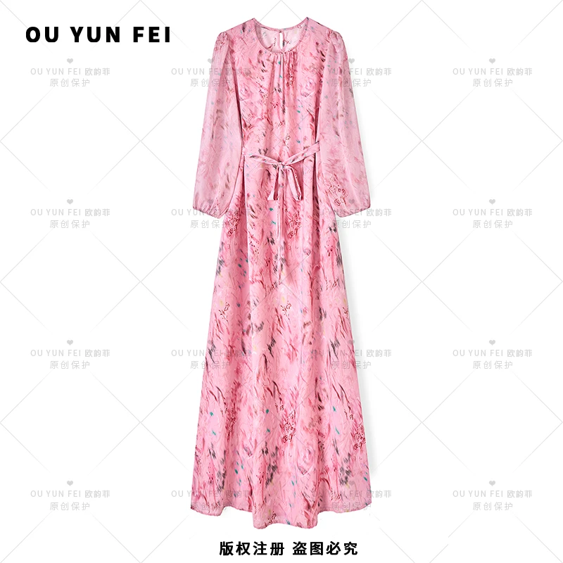 高级感连衣裙女夏季新款气质显瘦穿搭印花长裙F2020