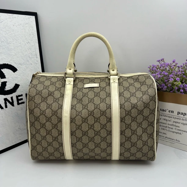95新 GUCCI/古驰 8243/老花拼白波士顿手提包