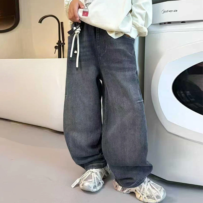 男童牛仔裤2025春秋款时尚中大童痞帅休闲老爹裤百搭宽松直筒长裤