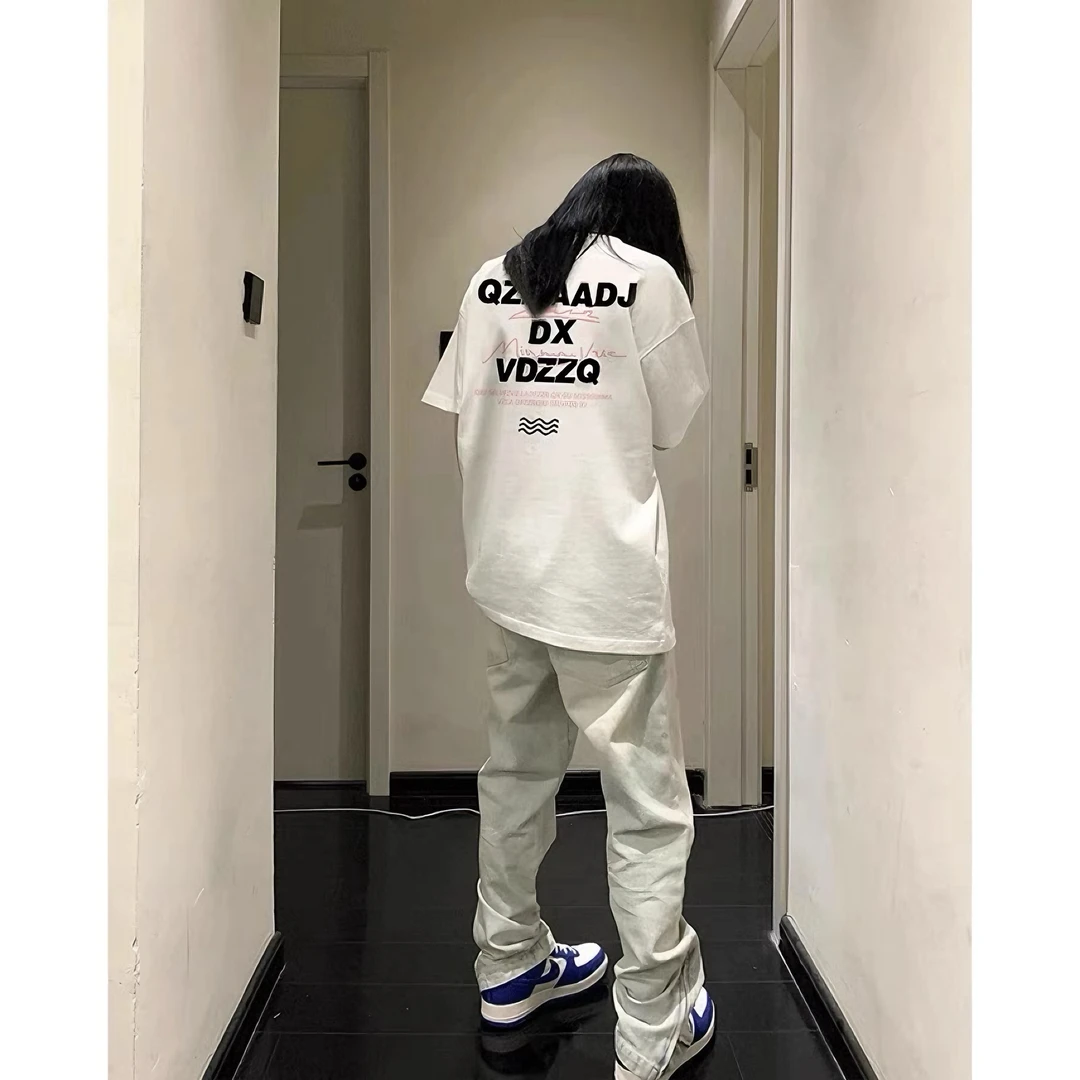 2025新款宽松大码半袖t恤落肩重磅短袖女复古美式纯棉内搭上衣女