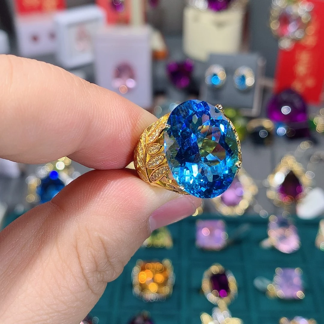 托帕石戒指银S925镶嵌戒指